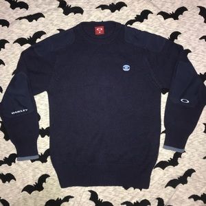 Oakley Mens M Pullover Sweater Long Sleeve Blue Elbow Patch
